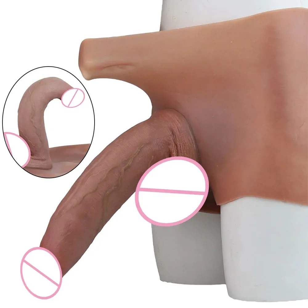 Real Veins Male Penis Sleeve Pants Lifelike Soft Hollow Dildo Men's Wearable Delay Ejaculation Sex Toy Strapon Cock Cover