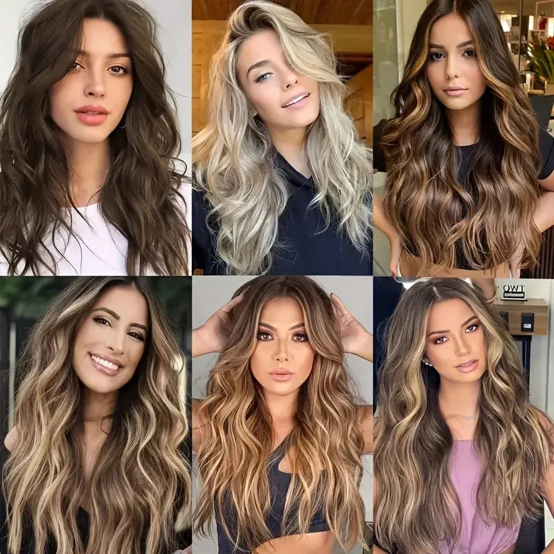 16Clips Synthetic18Inch Long Curly Hair Hairpiece Heat Resistant Hair Extension Clips In Ombre Black Brown Blond Women Halloween