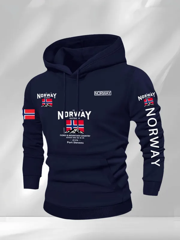 Norwegian Print Fashion Men Women Hooded Sweatshirt Autumn Winter Daily Outdoor Vacation Fitness Casual Loose Warm Sportswear