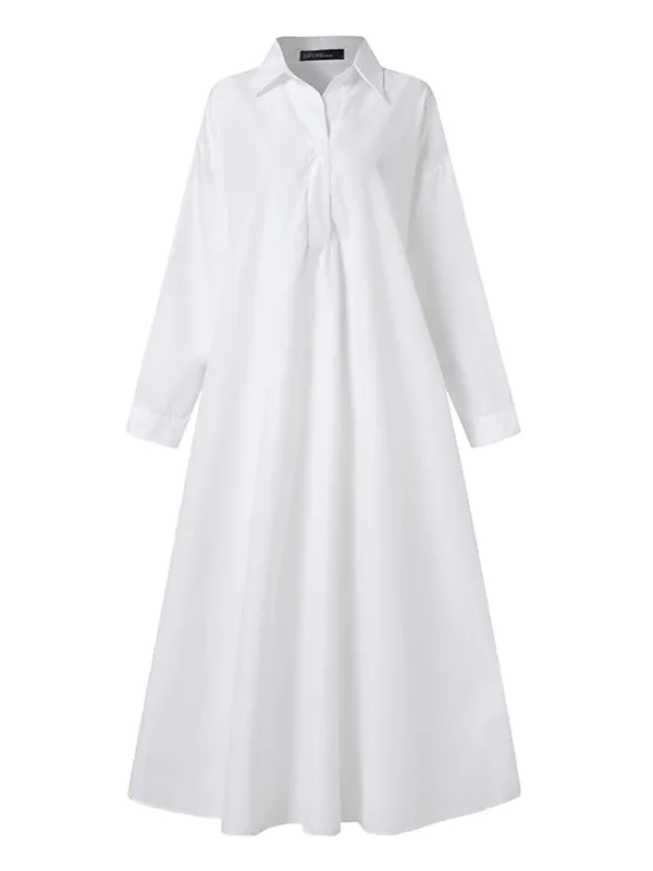 Robe chemise à manches longues pour femme, ample, surdimensionnée, Maxi, caftan, revers, couleur unie, demi-bouton, ligne a, automne