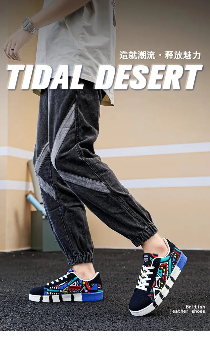 Summer Trendy Men's New Board Shoes Outdoor Non Slip Walking Men Sporty Shoe Canvas Pattern Casual Sneakers Male Zapatos