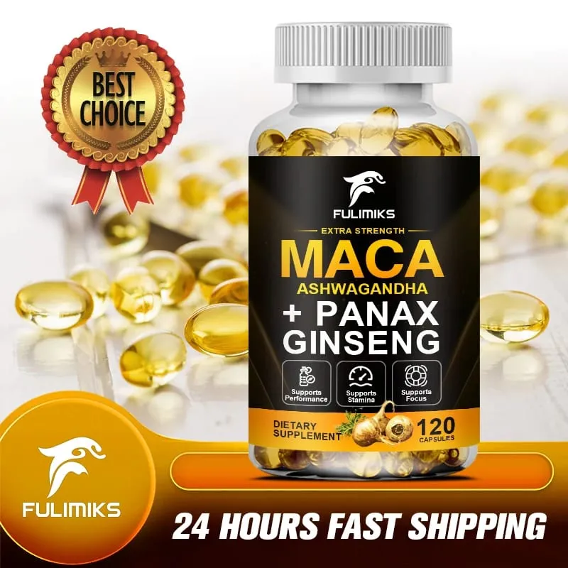 Triple Maca Blend with Ginseng & Ashwagandha Supplement Supports Reproductive Health Hormonal Balance Muscle & Stress Relief