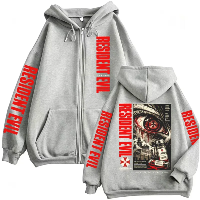 Vintage Resident Evil Zombie Horror Gaming Zip Up Hoodies Men Women Fashion Classic Harajuku Sweatshirts Jacket Coats Streetwear