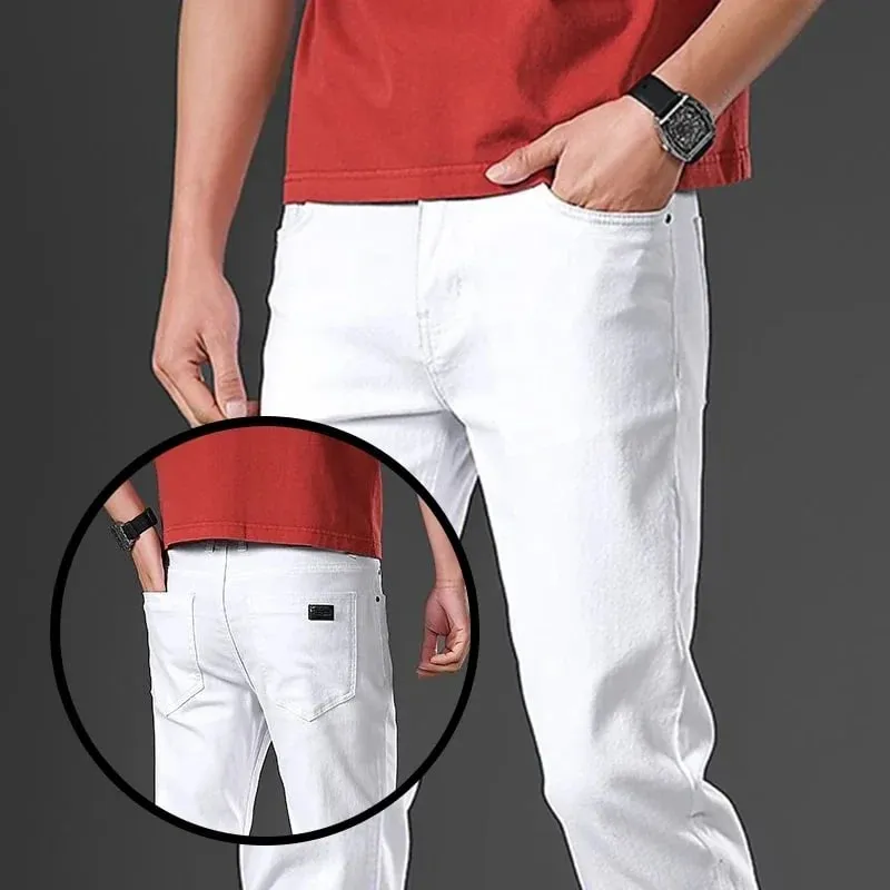 Pantaloni di jeans elasticizzati casual da lavoro dritti alla moda Pantaloni di marca maschile 5 colori Taglie forti Abbigliamento da uomo Jeans slim 28-44
