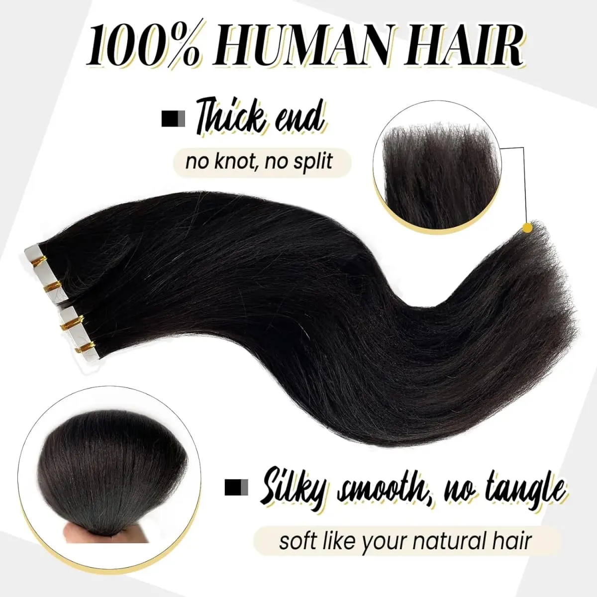 20Pcs/50g Straight Tape In Hair Extensions Full Head 100% Human Hair Tape ins Adhesive Invisible Glue Natural Black 24 26 Inches