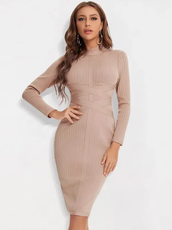 Szexi piros pólyás ruha 2023-as meztelen garbós hosszú ujjú irodai Bodycon ruha Cross Criss női Midi Vestidos Maxi XL