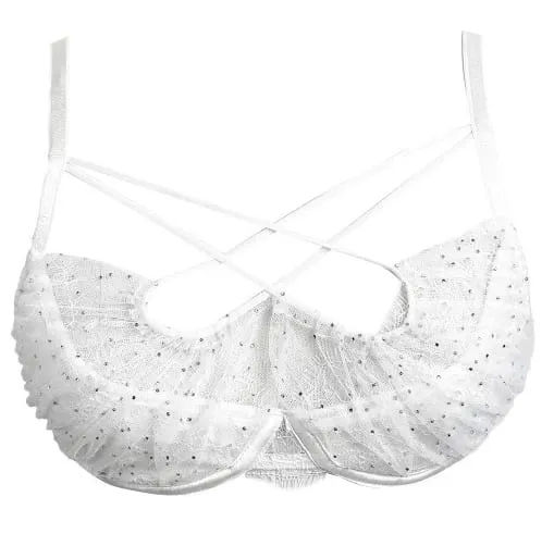 Hot Sale Summer Lace Embroidery Cross Tie Lingerie Set Sheer Mesh Push Up Bra Comfort Daily Wear Underwear Set for Women 32-38