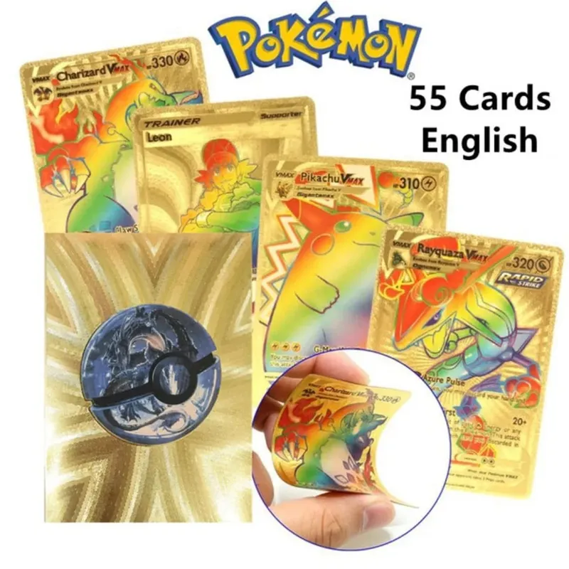 New 55pcs/box Pokemon Card Vmax GX EX Rainbow Gold Black Silver Mewtwo Rare Collection Battle Trainer Card Children Toys Gifts