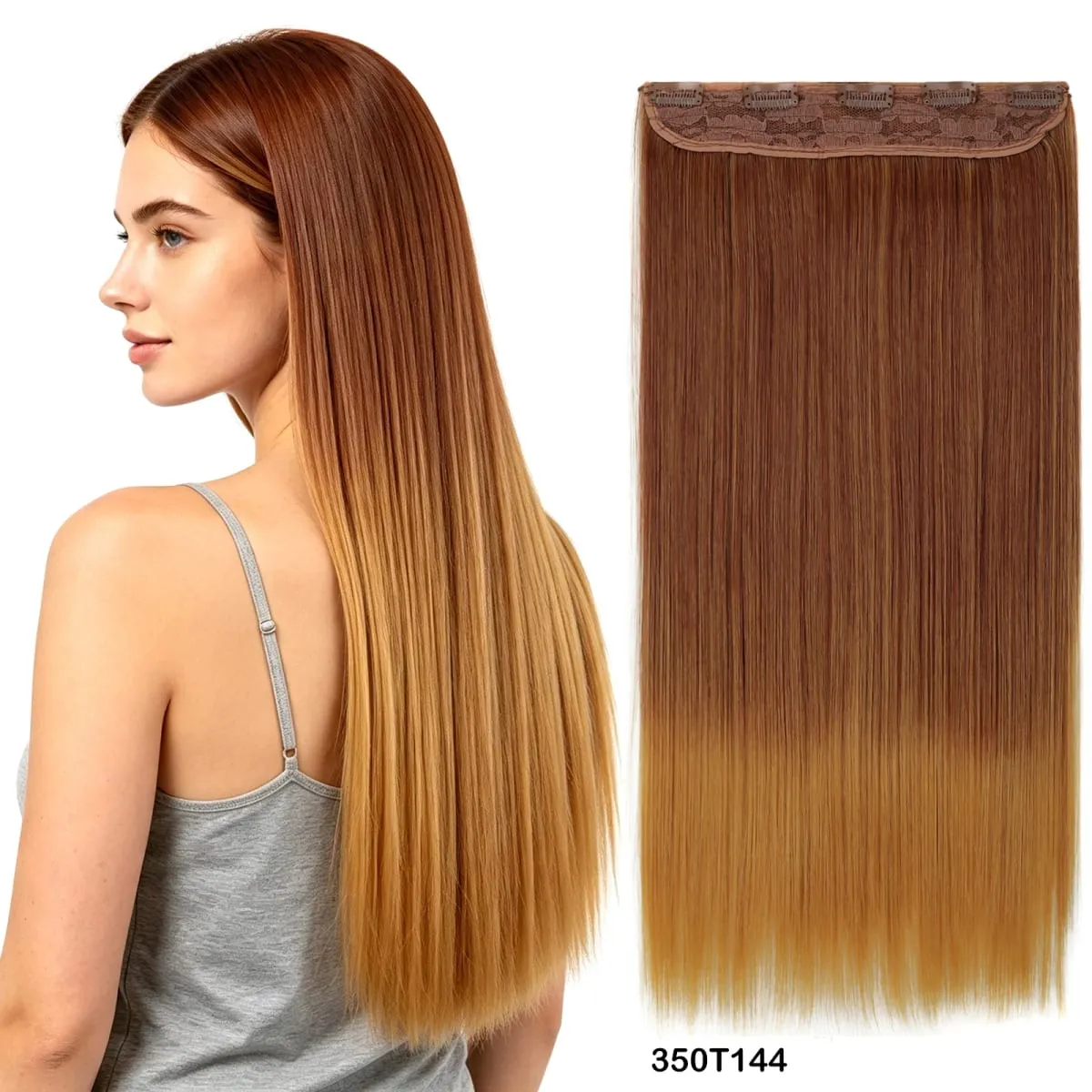 Grampo em extensões de cabelo 5 clipes uma peça de cabelo reto ombre dois tons de alta temperatura sintético peruca para mulher