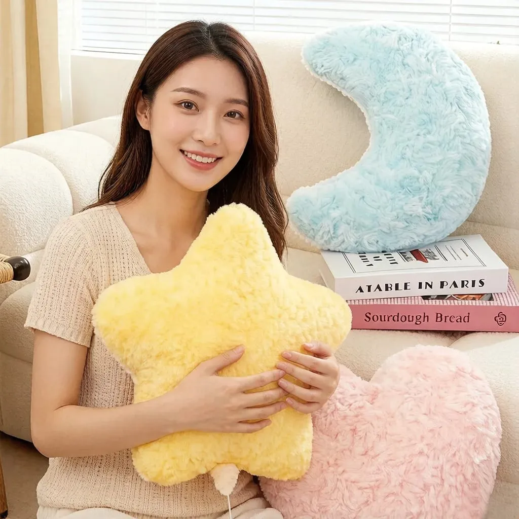 Colorful Sky Pillow Stuffed Moon Star Heart Plush Cushion Sofa Chair Back Support Plushie Decoration Gift