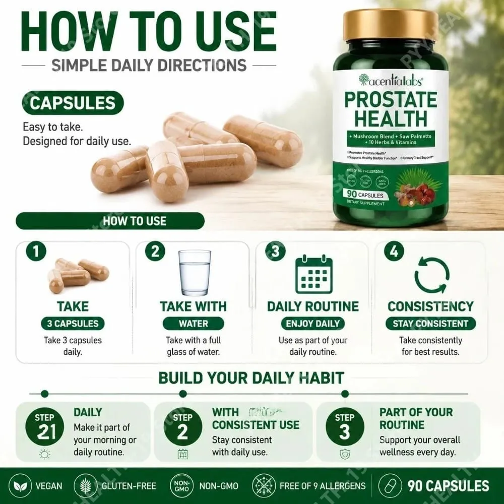 Prostate Health Capsules with Saw Palmetto 2000mg 90 Count Supports Healthy Prostate Function Urinary Flow Urinary Tract Comfort