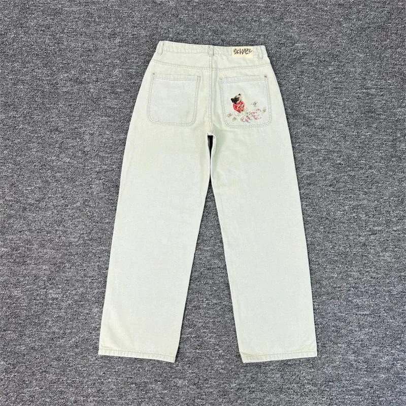 Nặng Thêu Hoa Derschutze Quần Jean Nam Nam Nữ 1:1 Chất Lượng Tốt Nhất Vintage Derschutze Nữ Chân Thẳng Quần Denim