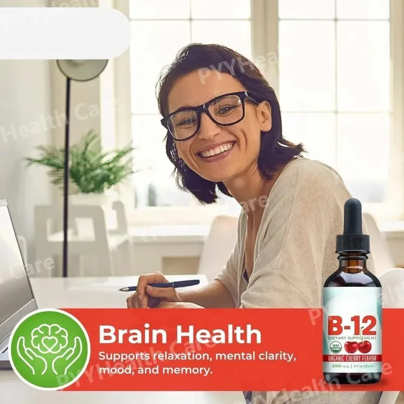 Methylcobalamin B12 Drops 5000mcg Vitamin B12 Liquid Sublingual Supplement Cherry Flavor Vegan Sugar Free Daily Nutrition 60ml