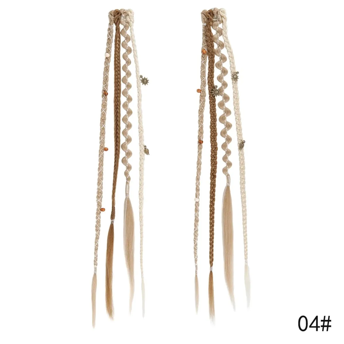 2Pcs Clip in Braided Hair Extensions for Women 16/20 Inch Handmade Synthetic Boho Clip in Braid Hairpieces with Beads & Charms