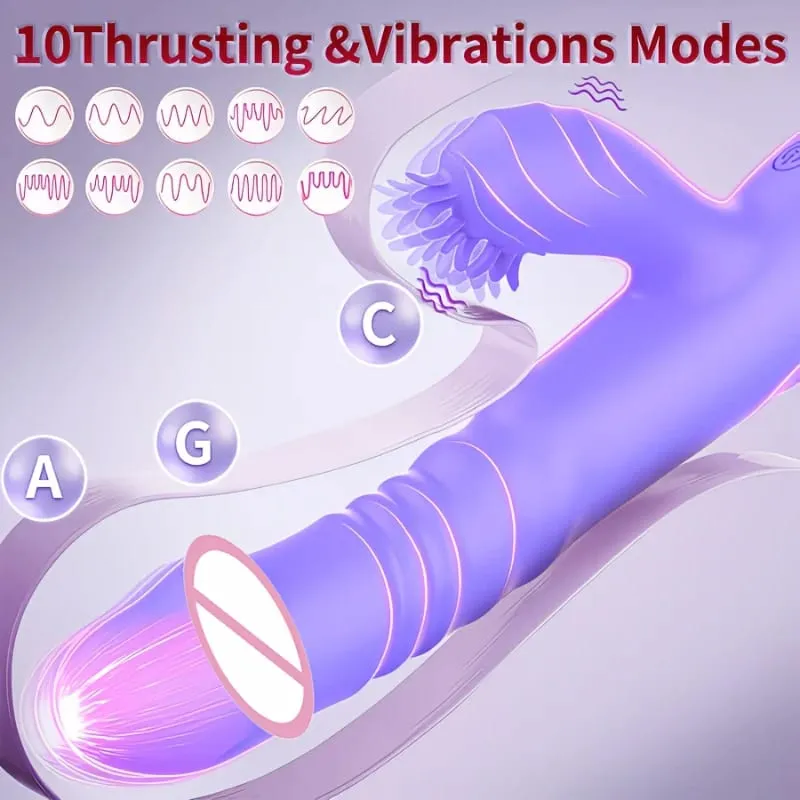 Tongue Licking Vibrator For Women G-Spot Clitoral Stimulation Adult Sex Toy 10 Stretch Modes 10 Vibration Modes Thrusting Dildo