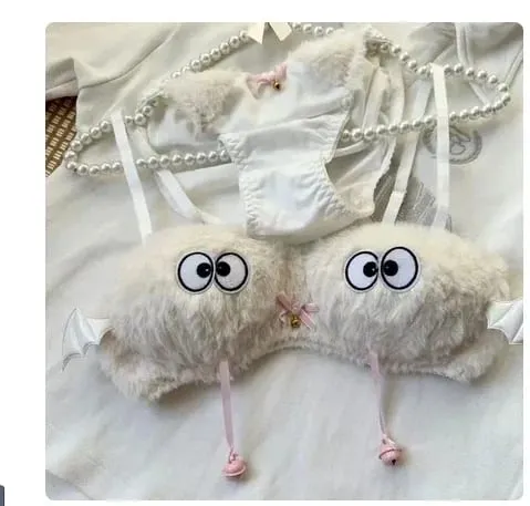 Cute Cat Paw Plush Lingerie Set for Women Warm Winter Bra & Panty with Ears Comfortable Kawaii Underwear