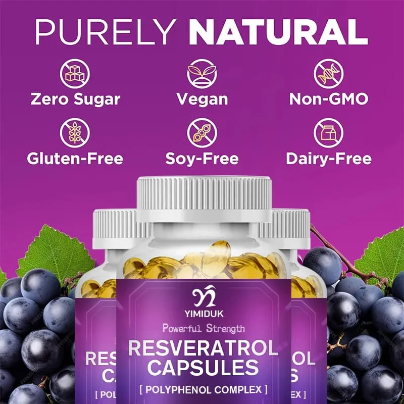 Resveratrol 1450mg Trans-Resveratrol Antioxidant Supplement Support Cardiovascular Digestive Joint Health & Immune System