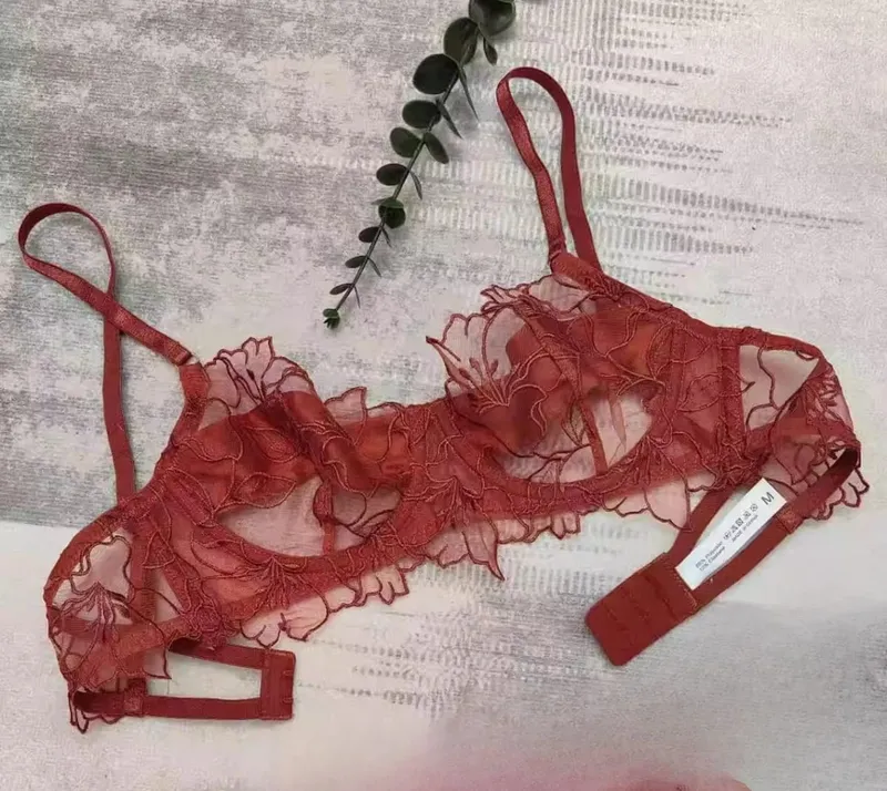 French Embroidered Lace Lingerie Set Large Bust Small Look Bra Wire Free Anti Sagging Top Sheer Bras for Women S-XL 32-38AB — image 10
