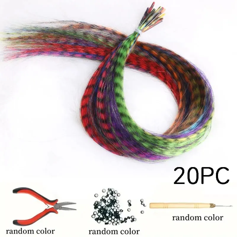 Lansa Feather Hair Extension 10Pieces Fake Hair I Tip Rainbow Synthetic Hair 16inch Hairpiece Feather for Hair Extension