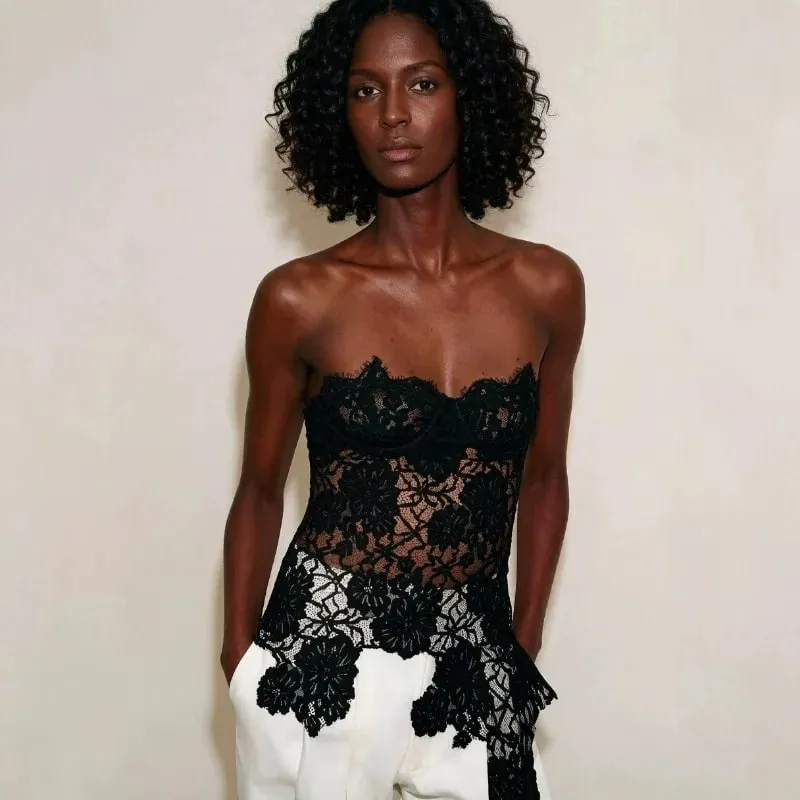 Y2k Sexy Tank Top Lace Splicing Sexy Cut-Out Backless Bodysuit Bodycon Camisole for Outerwear Openwork Corset Top T-shirt Trend