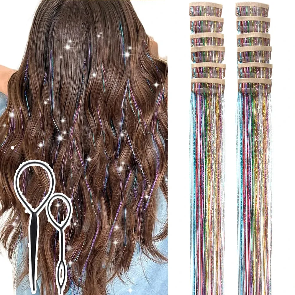 Klip Hiasan Rambut dalam 12 Keping Kit Hiasan Rambut untuk Kanak-kanak Perempuan Klip Aksesori Rambut Kilauan Sintetik 20 inci dalam Sambungan Rambut untuk Wanita