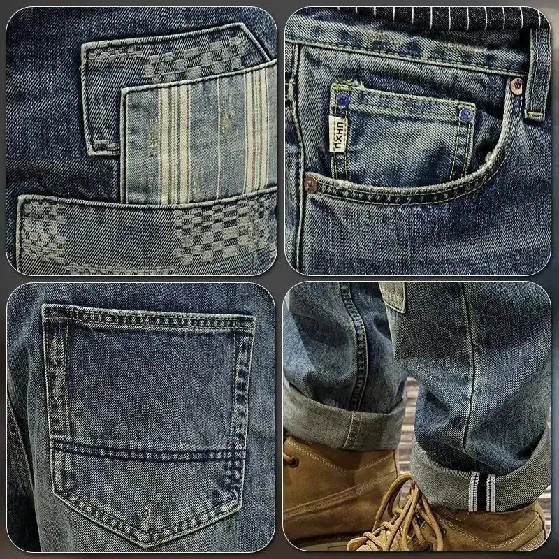 Autumn and Spring New Fashion Trend Retro Sports Straight Leg Printed Jeans Men's Casual Loose Comfortable High Quality Pants