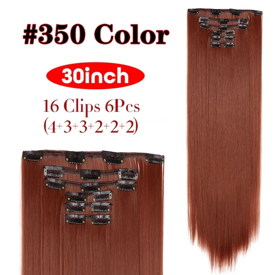 6Pcs/Set 16 Clips In Hair Extensions Black Brown Straight Synthetic Hairpieces 30Inch Thick Hair Extension For Girls Daily Use