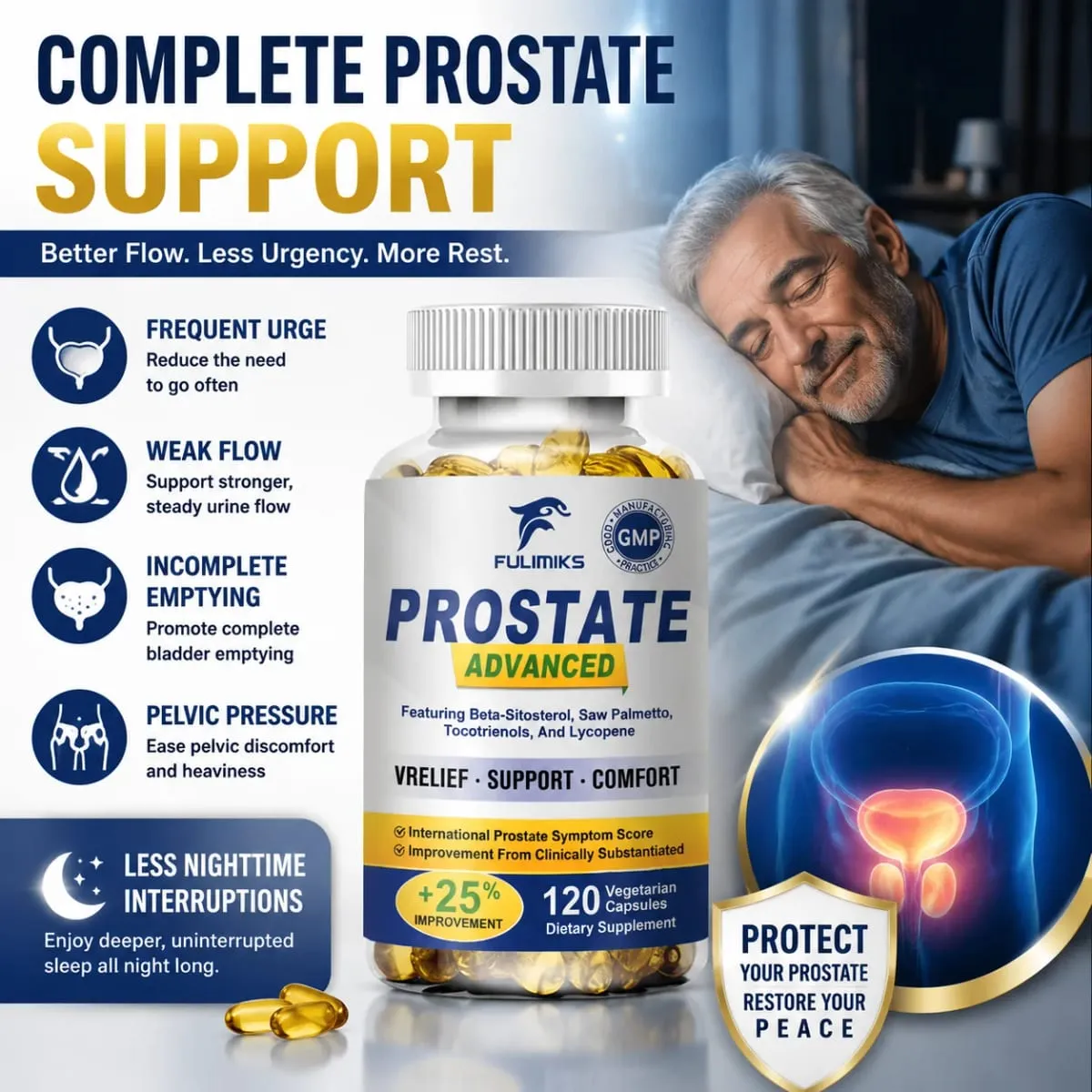 Advanced Saw Palmetto Capsules for Men Support Hair Bladder Urinary Tract & Prostate Health Reducing Nighttime Bathroom Trips