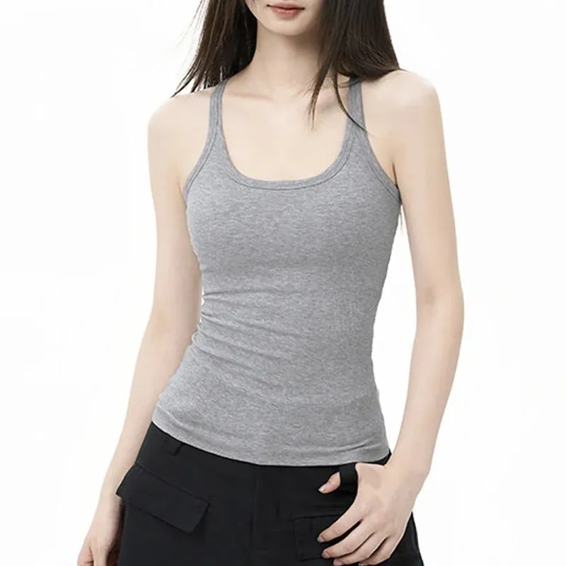 Zjaiss Elegant Knit Summer Tank Top Korean Slim Solid U Neck Women Cami Soft Ribbed Basic Layering Vest Fashion Ladies Top