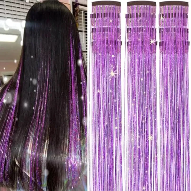 Red Hair Tinsel 12Pcs Clip in Hair Tinsel Kit 22Inch Tinsel Hair Extensions Christmas Hair Tinsel Party Festival Accessories