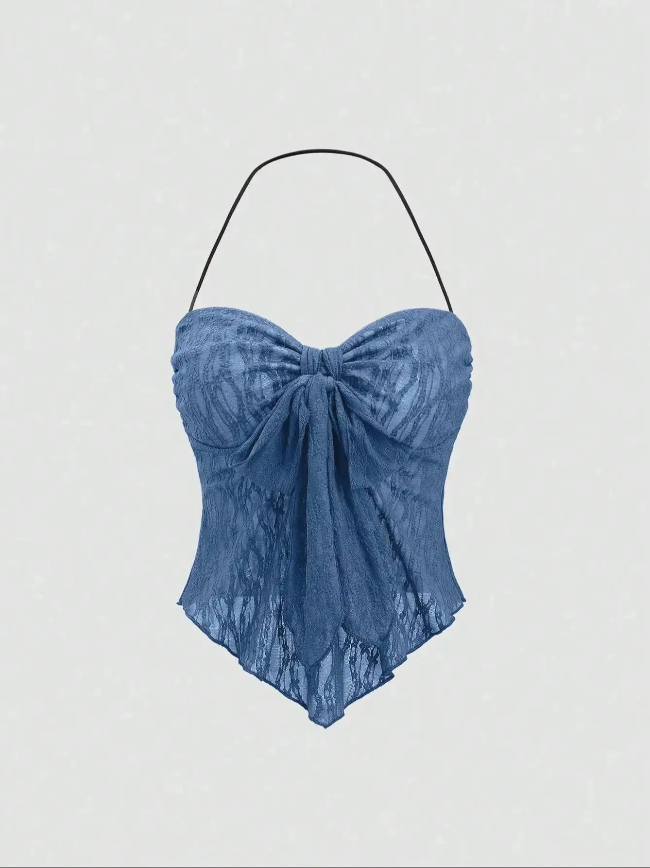 Women Halter Sweetheart Neck Front Bow Ruched Lace Slim Fit Irregular Hem Cami Top With Built In Bra 2026 Summer Vacation Solid