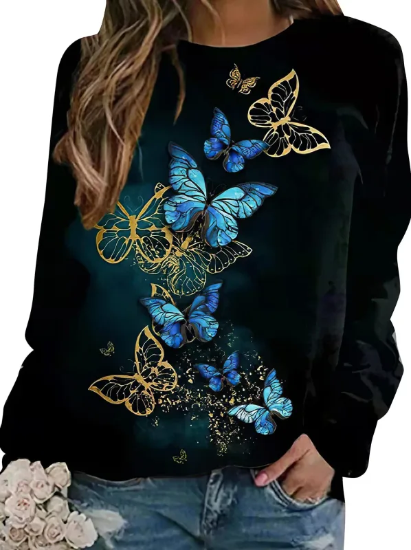 Fashion Butterfly flowers Women round-neck sweatshirt 3D Print Streetwear Autumn Y2k Sweatshirts Pullovers Woman Clothing Tops