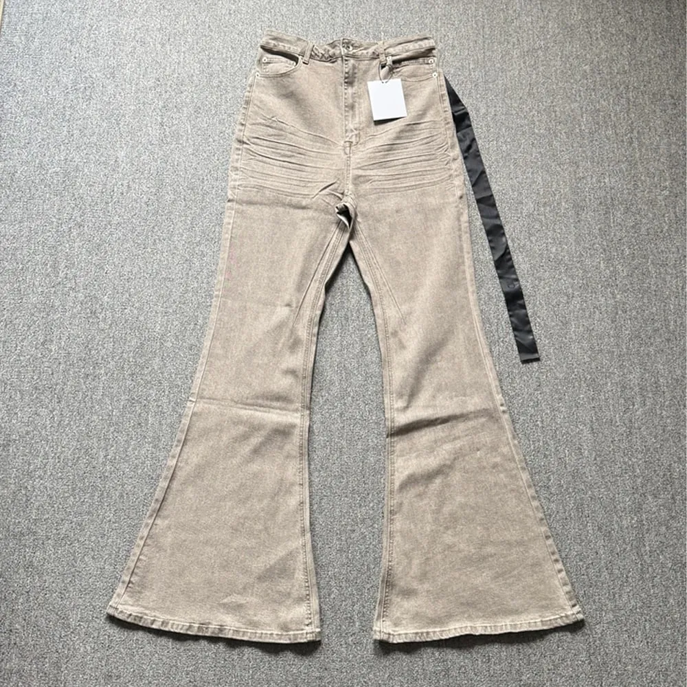 High Street RO Style Jeans Pants Men's Horn Wide Legs Look Skinny Stacked Dragging Wrinkled Cat Beard Wasteland Denim Pant
