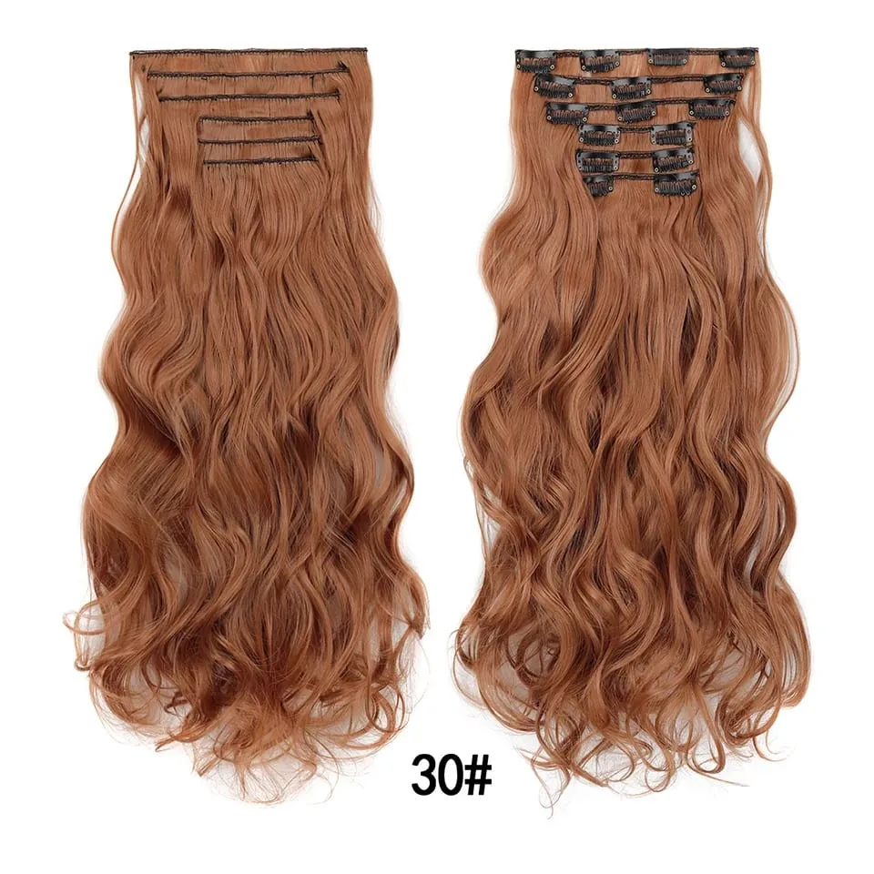 Women 20 Inches Wavy Curly Full Head 6 Separate Pieces Heat Resistance Synthetic Hair Clip in Hair Extensions