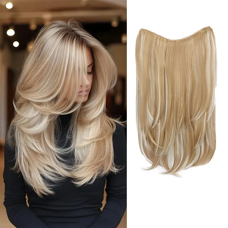 22 inch Synthetic One-Piece Hair Extensions | Inward-Curled Ends | BB Clips Easy Wear No Damage | Instant Volume & Length