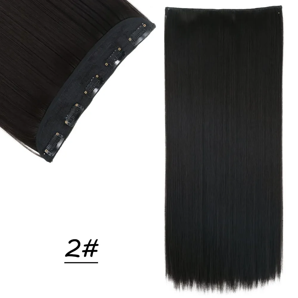 Synthetic 5 Clip In Hair Extensions Long Straight Hairstyle Hairpiece Black Brown Blonde 24Inch Natural Fake Hair For Women