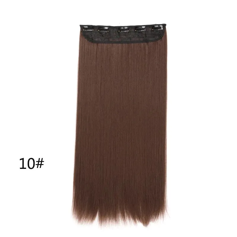 Grampo longo e reto sintético de 24 polegadas, extensão de cabelo de uma peça, 5 clipes, cabelo falso loiro, marrom, preto, resistente ao calor