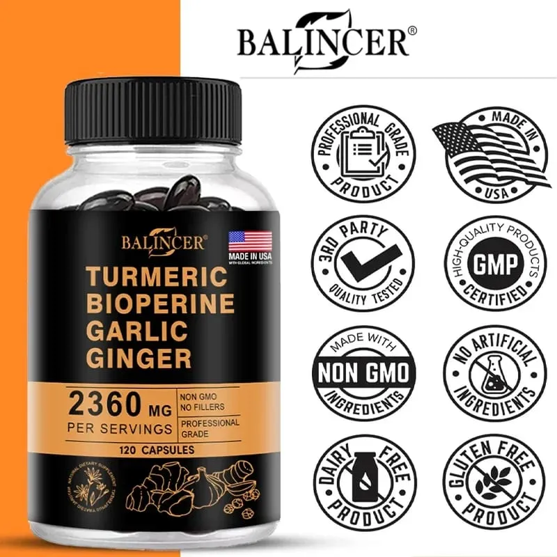 4-in-1 Turmeric Ginger Supplement with Pepperin 2360 Mg with Garlic Curcumin Black Pepper for Joint Digestive & Immune Support