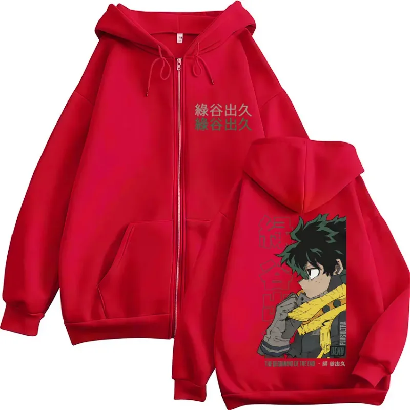 Anime My Hero Academia Deku Izuku Midoriya Zip Up Hoodies Men Women Fashion Harajuku Sportwear Casual Oversized Fleece Jackets