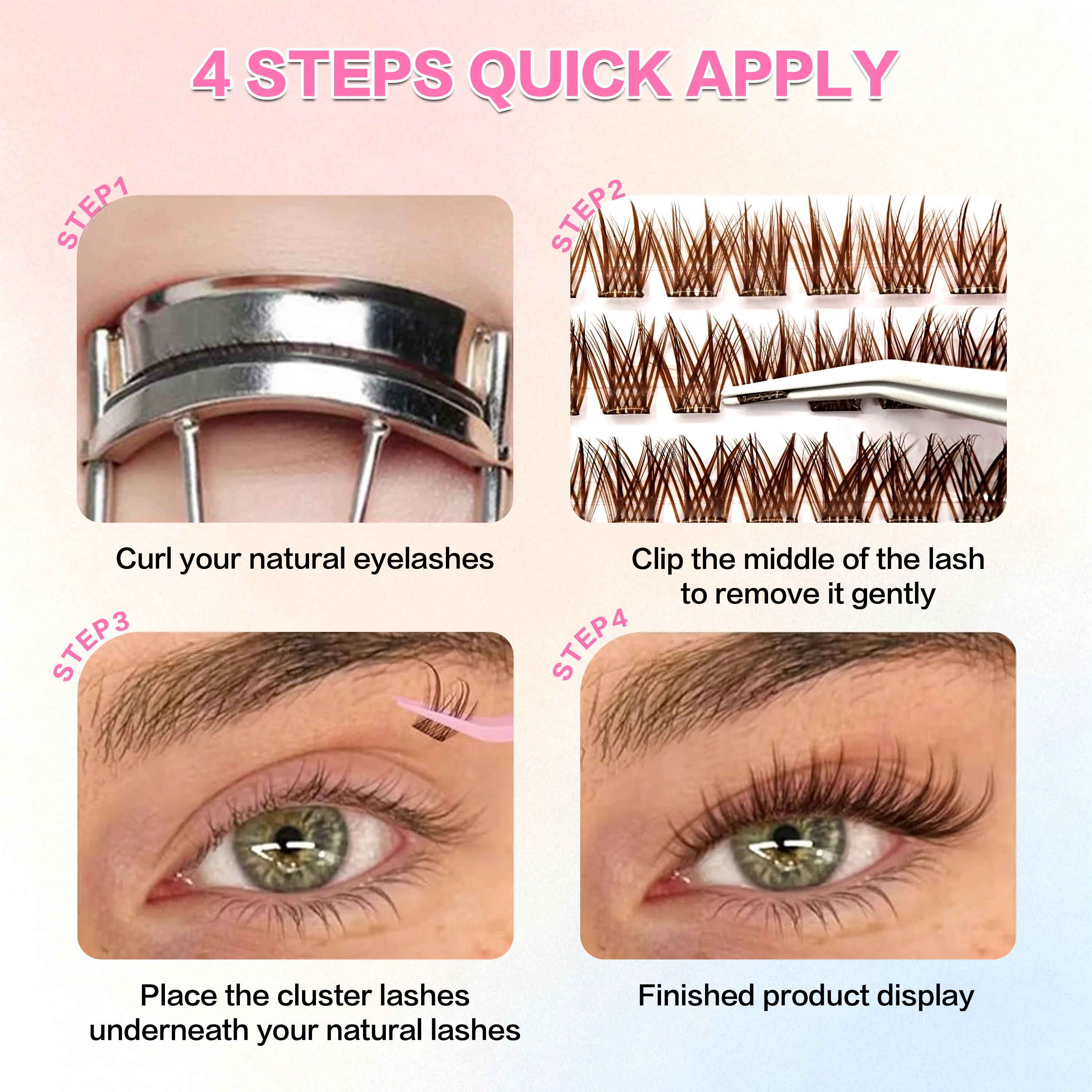 Brown Color Popular High-quality Self-Adhesive Eyelash Extension 3-4Times Reusable Handmade Large Capacity Enlarged Double Eye