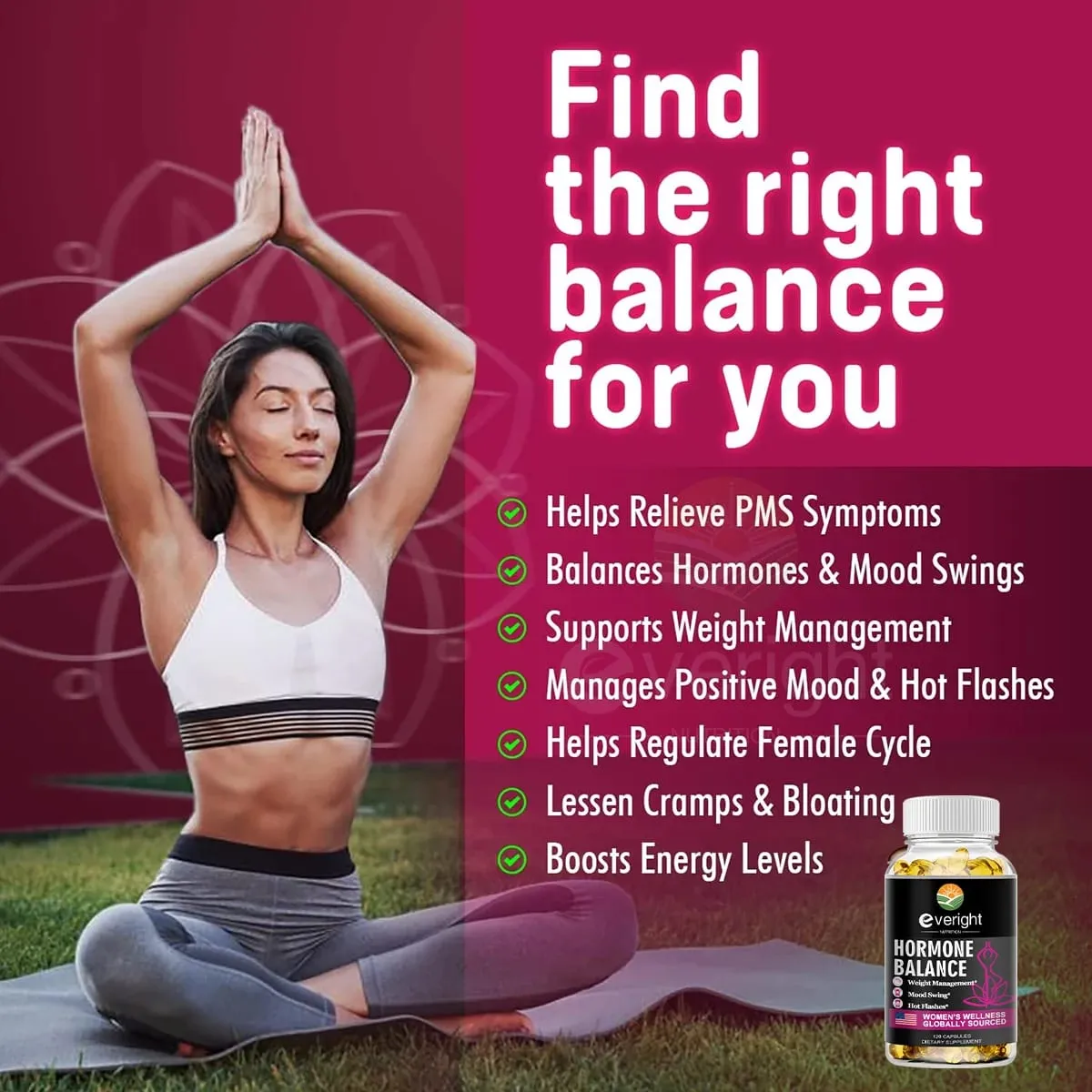 Hormone Balance Capsules for Women Mood Swings Menopause Sleep Anxiety Stress Cortisol Health Supplement