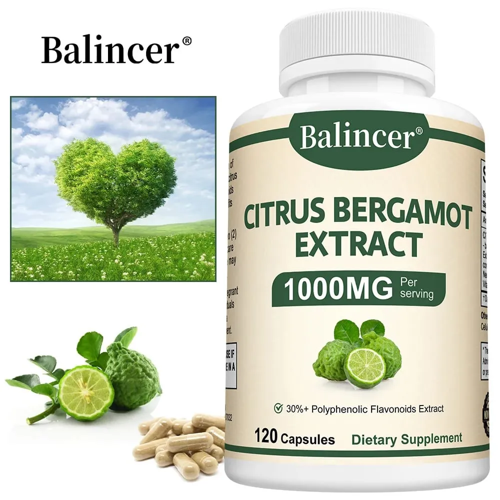 Citrus Bergamot Capsules 1000mg Heart Health Cardiovascular Cholesterol & Blood Sugar & Immune Health Support Antioxidant