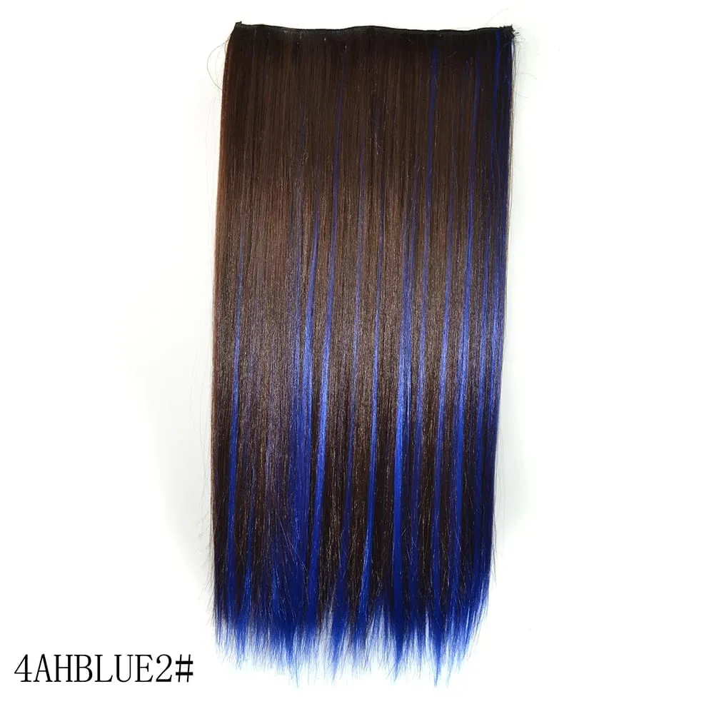 Zolin grampo de cabelo reto na extensão do cabelo arco-íris colorido ombre cor uma peça com 5 clipes sintético cosplay hairpieces