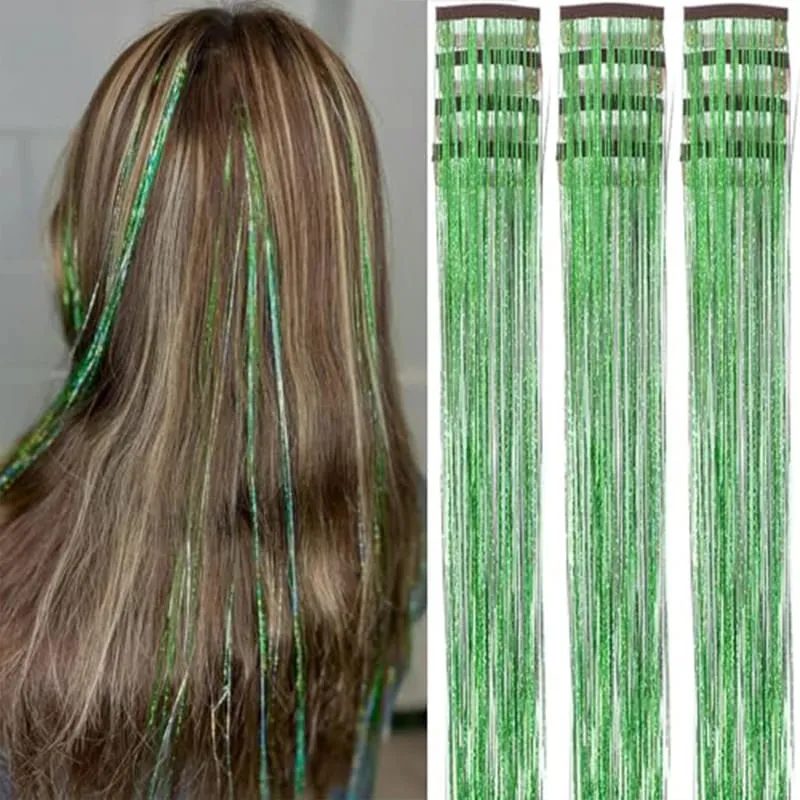 12Pcs Clip in Hair Tinsel Kit Red Hair Tinsel 22Inch Tinsel Hair Extensions Christmas Hair Tinsel Party Festival Accessories
