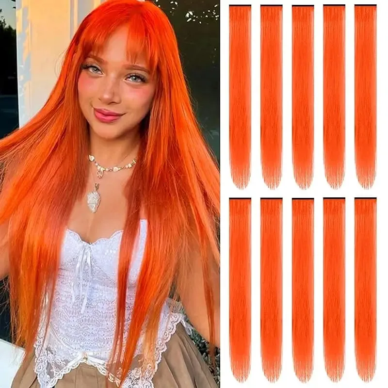 1 5 11 Pçs/lote Grampo em Extensões de Cabelo Multi-Cores Destaques Cabelo Sintético 22 polegada Rainbow Hairpieces para Meninas Mulheres 2030 — image 8