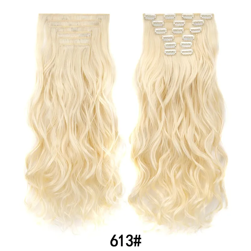Jeedou 20 Inch 140g Clip In Hair Extensions 6Pcs 16 Clips Long Wavy Synthetic Ombre Hair Pieces for Women Full Head