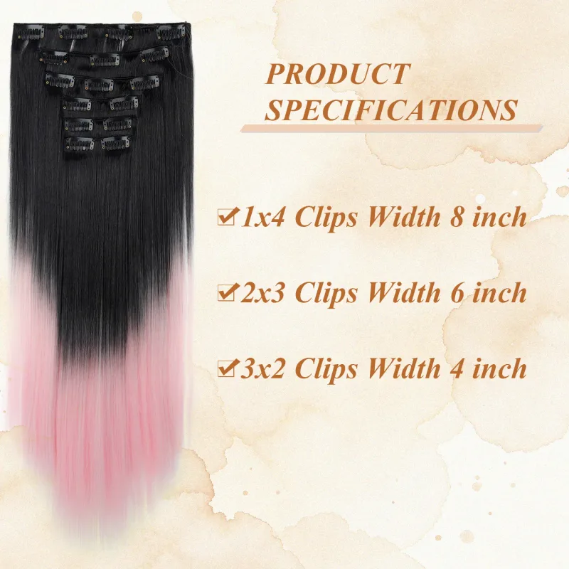 6 ชิ้น 24 นิ้วสี Ombre คลิปต่อผมยาวสังเคราะห์ตรง Hairpieces Layered นุ่มคลิปที่มองไม่เห็น Ins Extensions