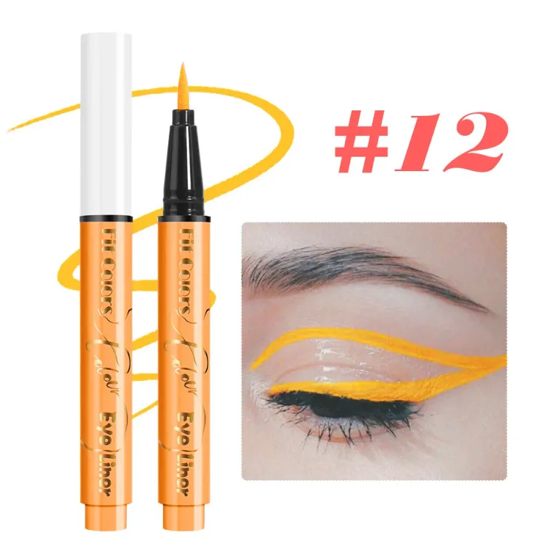 12-color UV Fluorescent Eyeliner Pen Neon UV Reactive Liquid Eyeliner Waterproof Long Lasting Matte Colorful Eye Liner Makeup