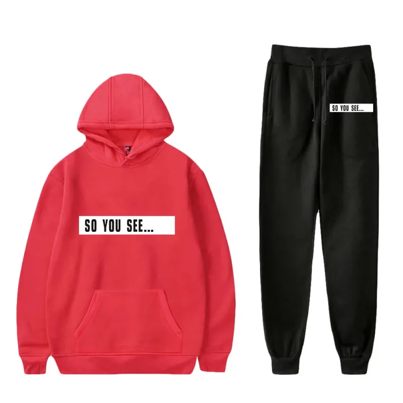Harajuku Comfortable Funny so you see Print Sweatshirt Sweatpants Suit Men/Women Hoodies+ Trousers Suit Cute 2 Piece Set Clothes