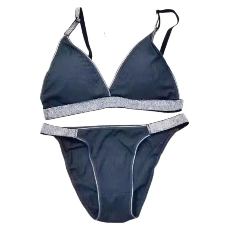 Γυναικείο Σετ σουτιέν και εσώρουχα Wirefree Bralette με επένδυση Σλιπ μπικίνι χαμηλού ύψους Σέξι σετ εσωρούχων Μαλακά άνετα καθημερινά εσώρουχα